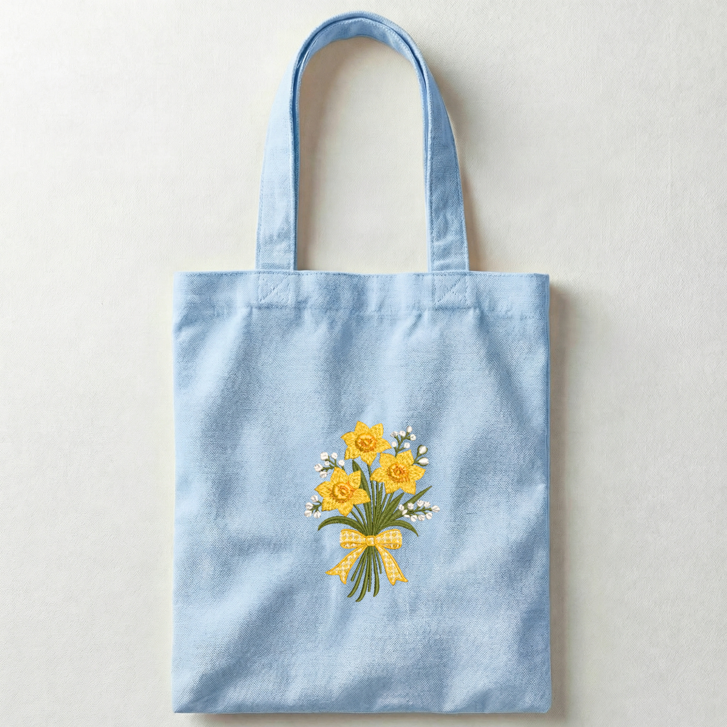 Borsa Shopper Azzurra in Canvas con Ricamo Narcisi – Fatto a Mano in Italia