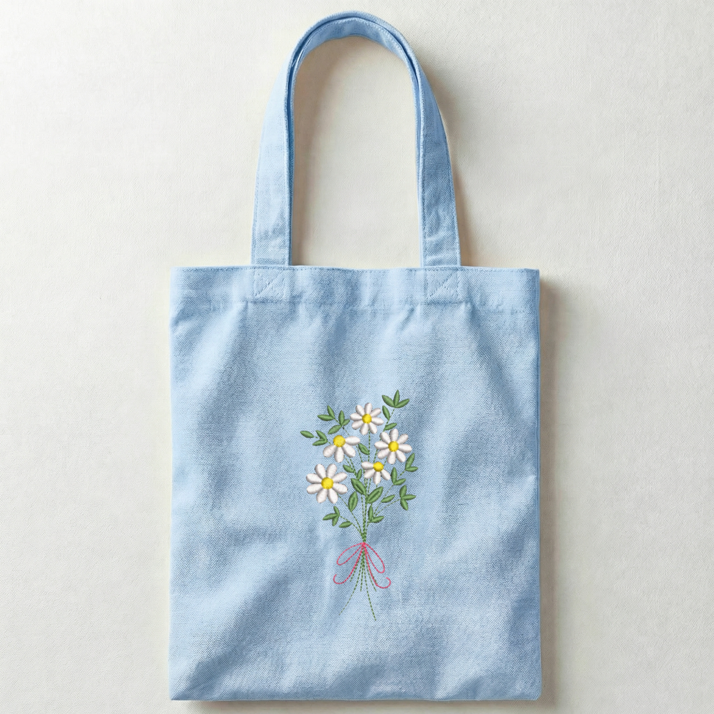 Borsa Shopper Azzurra in Canvas con Ricamo Margherite – Fatto a Mano in Italia