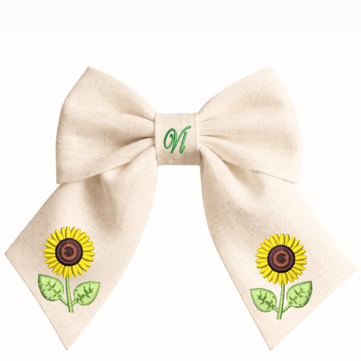 Fiocco per capelli in lino con ricamo girasole