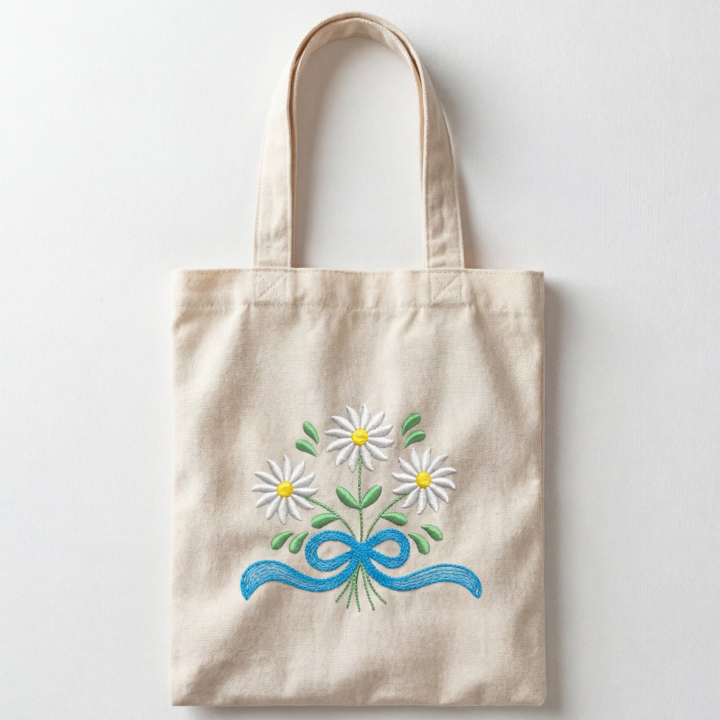 Borsa shopper in canvas con ricamo floreale – Tote bag con margherite, fatta a mano in Italia