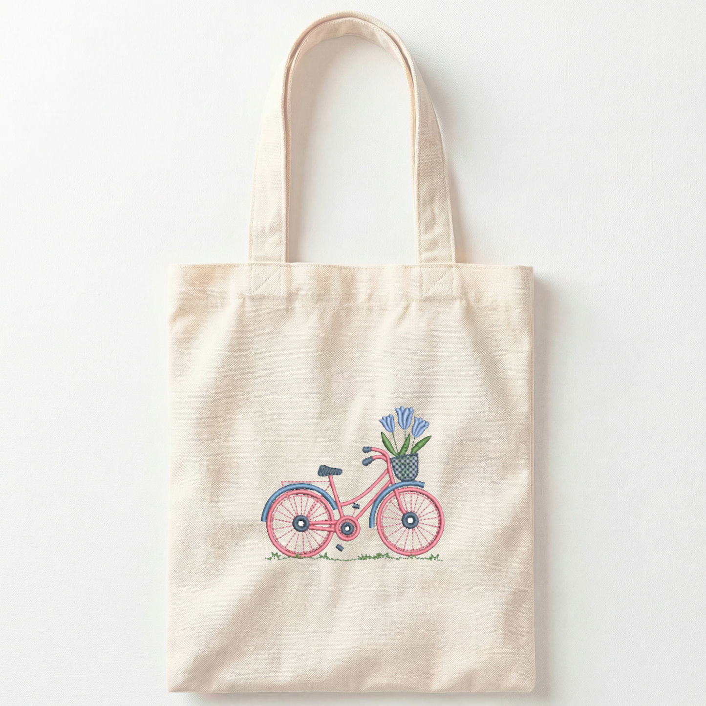 Borsa Shopper in Canvas con Ricamo Bicicletta e Tulipani – Fatto a Mano in Italia