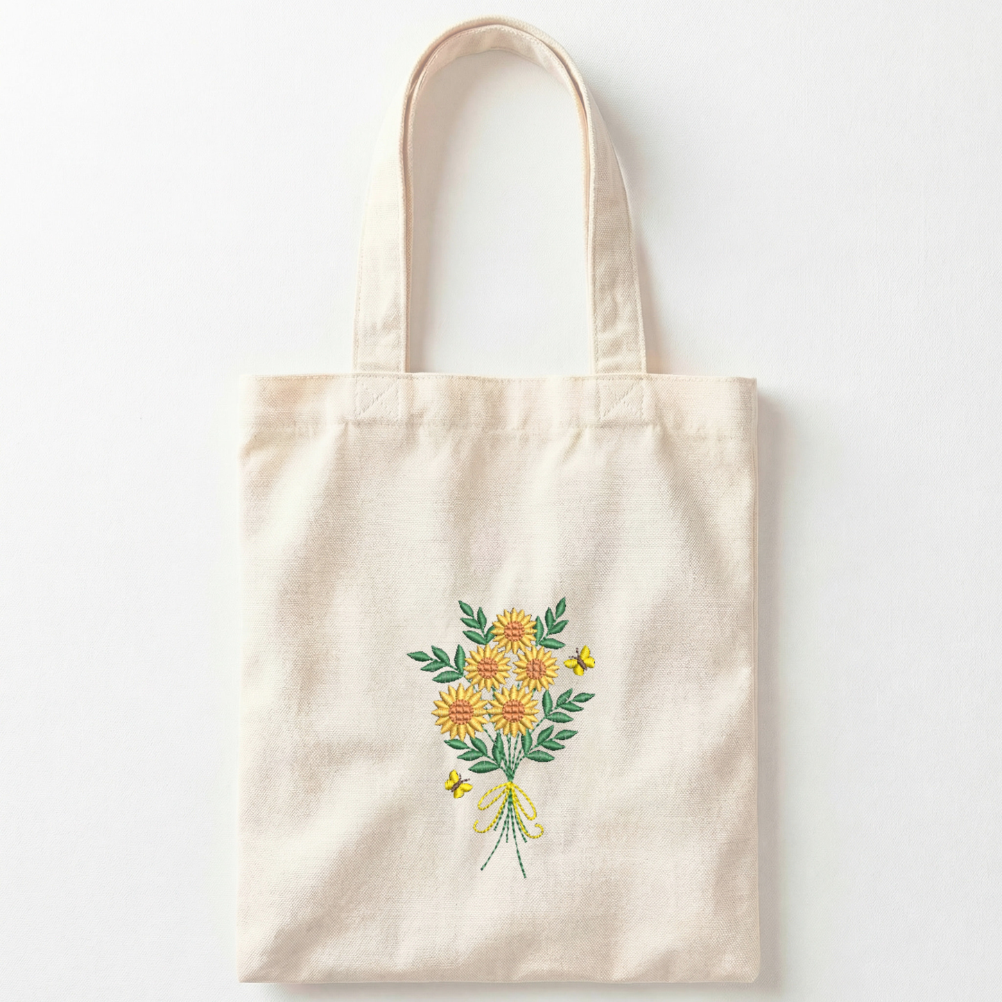 Shopper in canvas con ricamo floreale – Borsa naturale con girasoli VIADALINNO