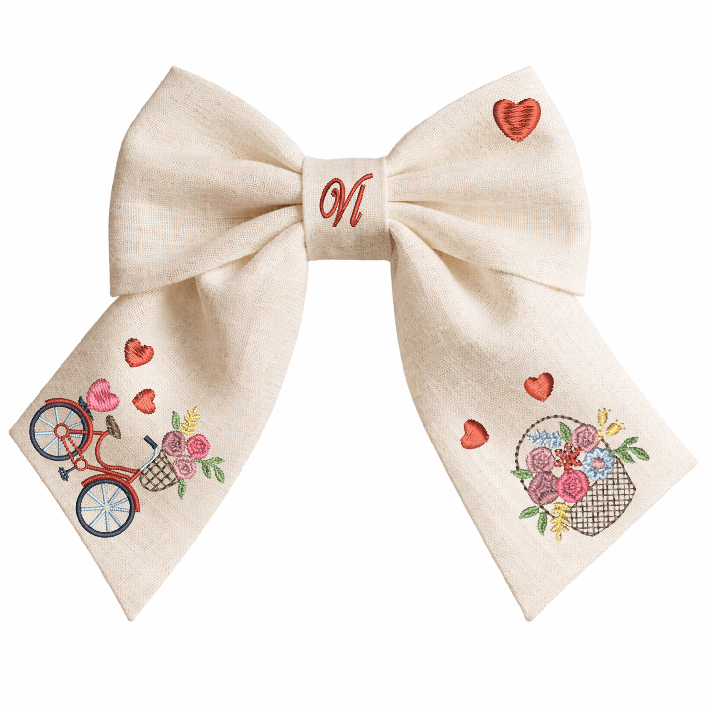 Leinenband mit Stickerei „Fahrrad und Blumen“