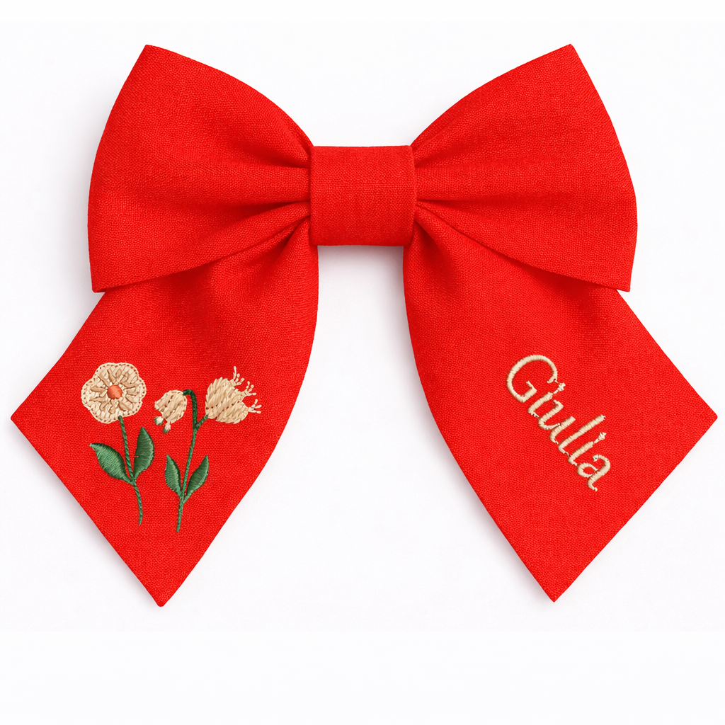 Fiocco in lino personalizzato con nome del cliente ricamato