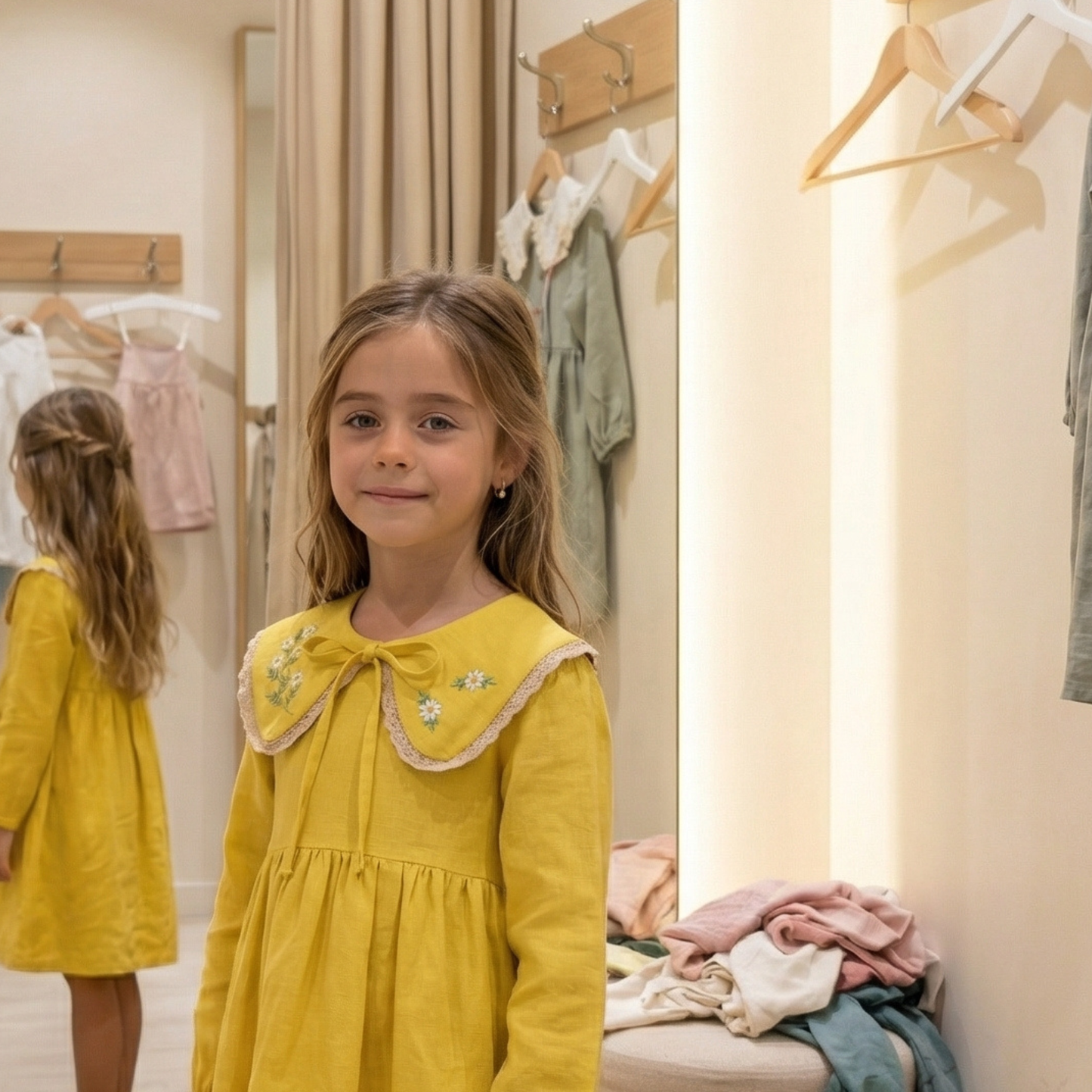 Colletto in lino giallo con ricamo floreale – fatto a mano in Italia