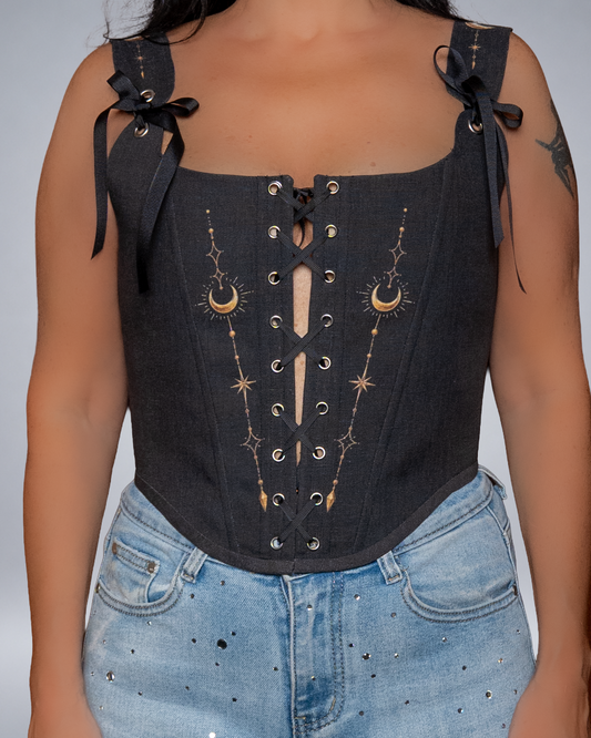 Celestial Moon Lace-Up Linen Corset