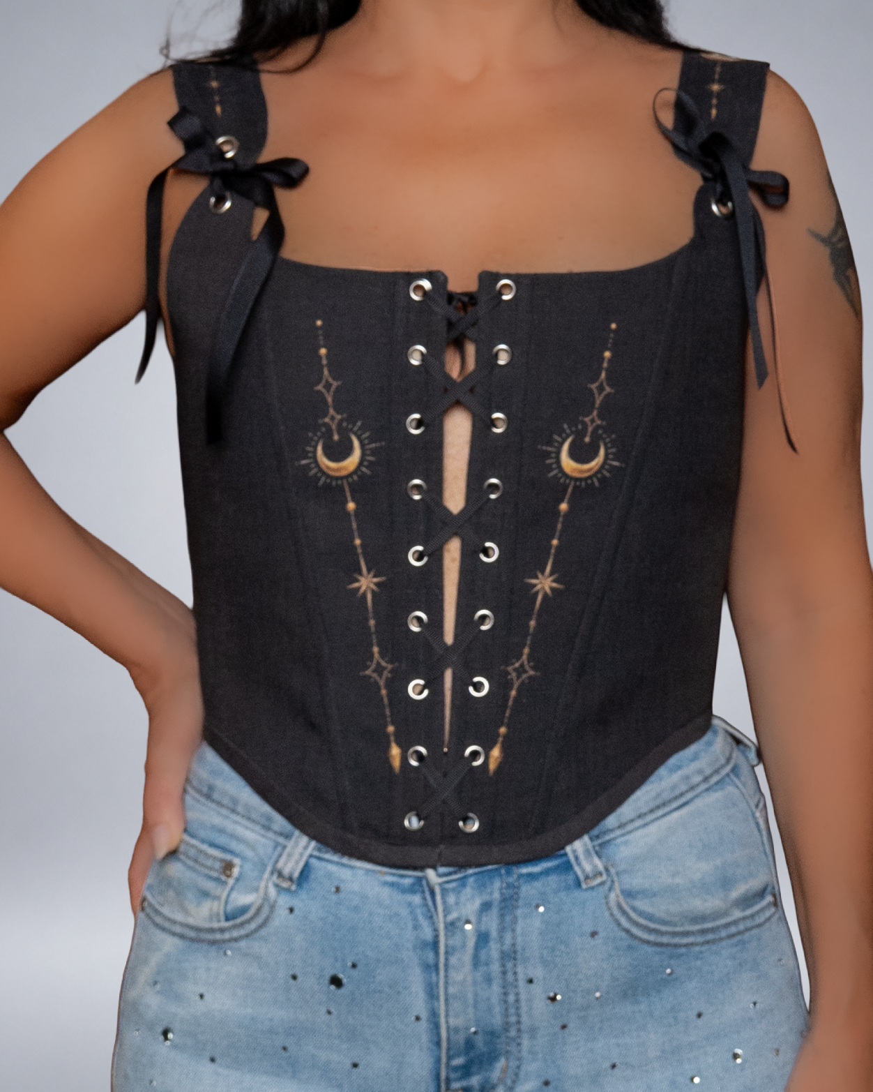 Celestial Moon Lace-Up Linen Corset