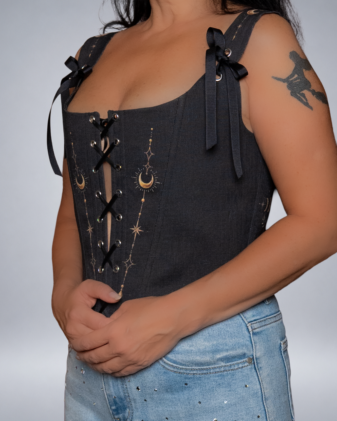 Celestial Moon Lace-Up Linen Corset