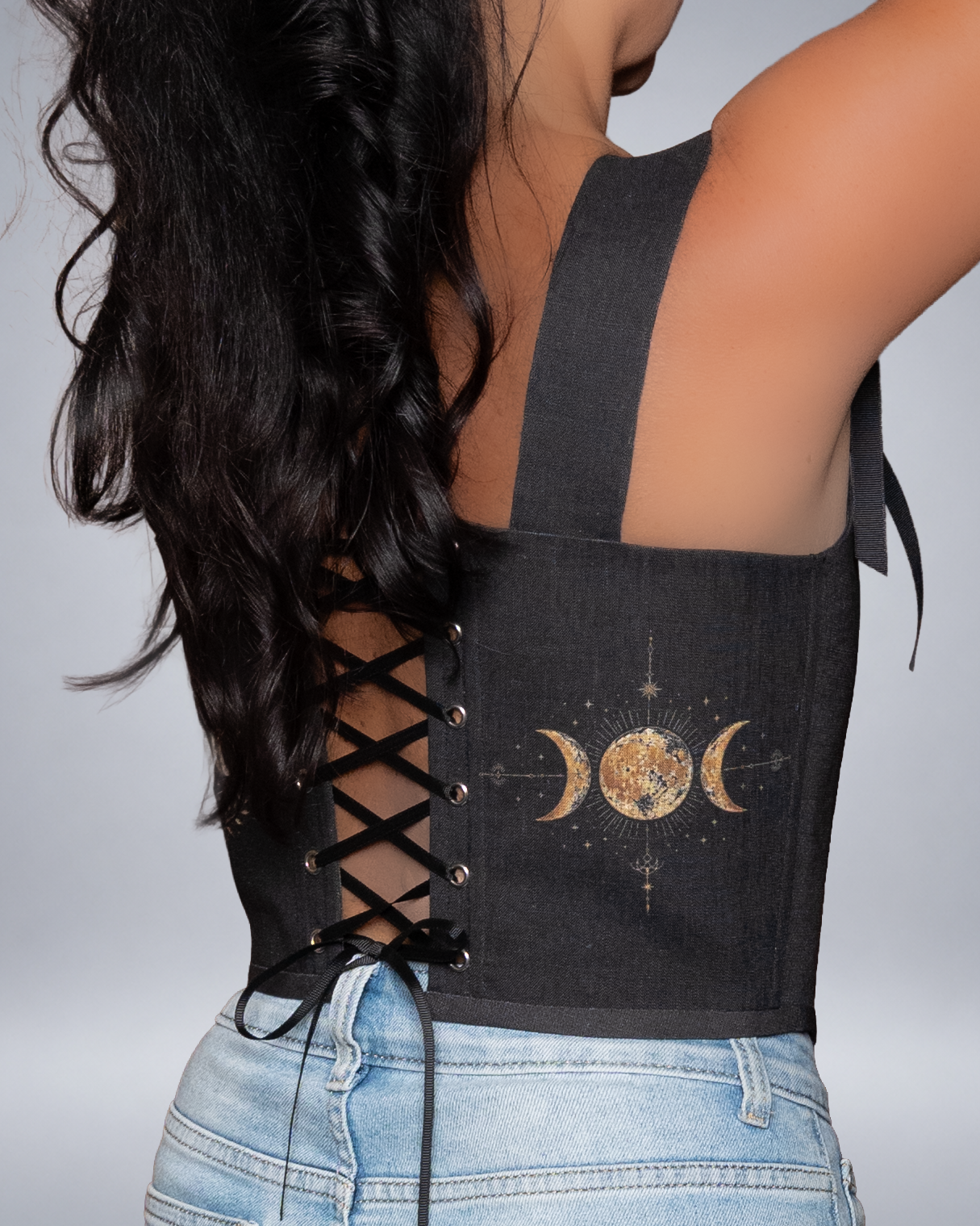 Celestial Moon Lace-Up Linen Corset