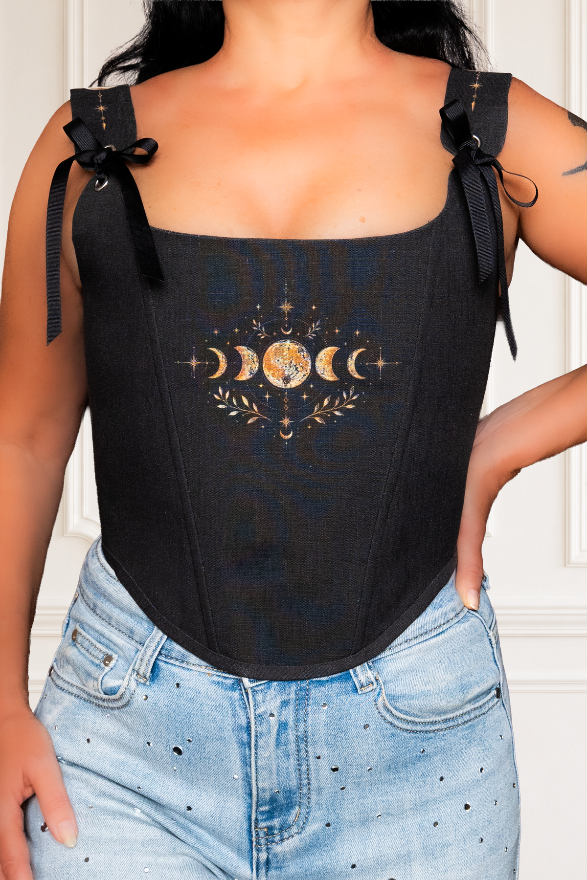 Celestial Moon Black Linen Corset