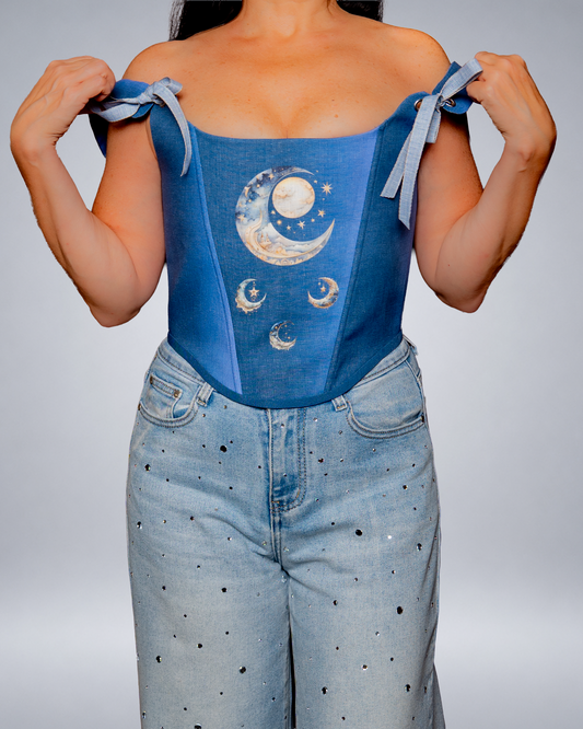 A romantic blue linen corset
