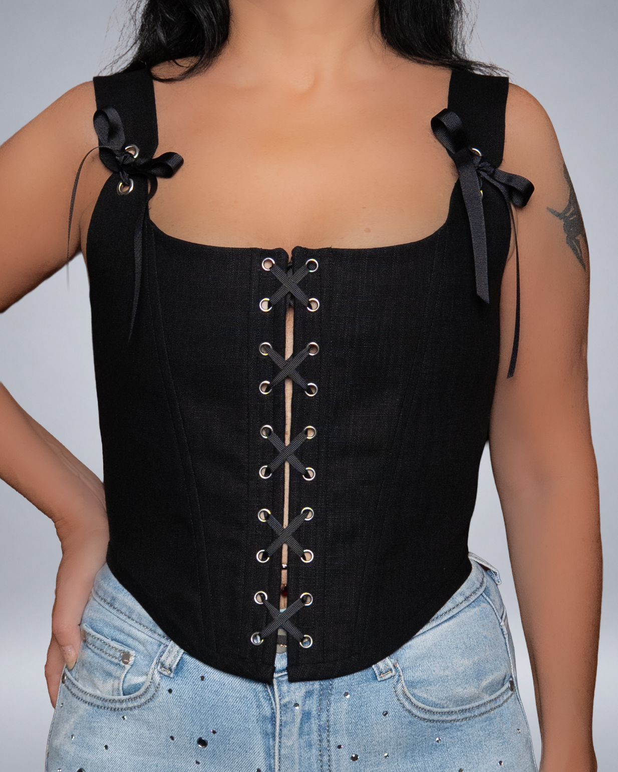 Black Corset Top with Front Lace-Up