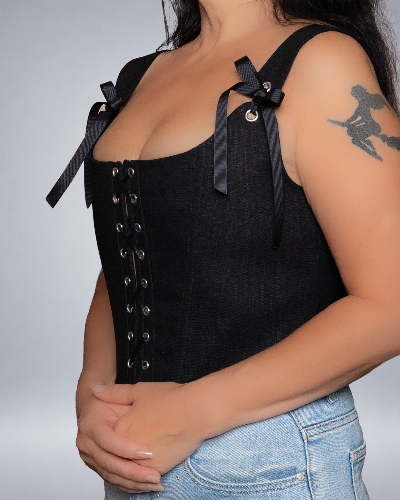 Black Corset Top with Front Lace-Up