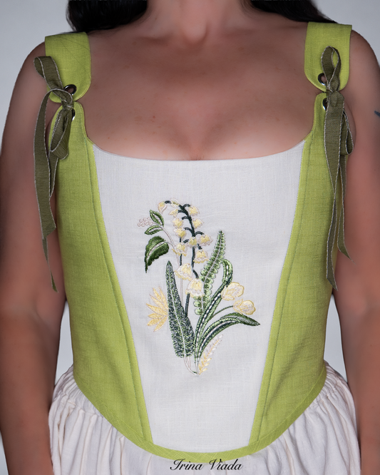 Embroidered Linen Corset Cottagecore Flower Fairy Bodice Top Renaissance Style for Women