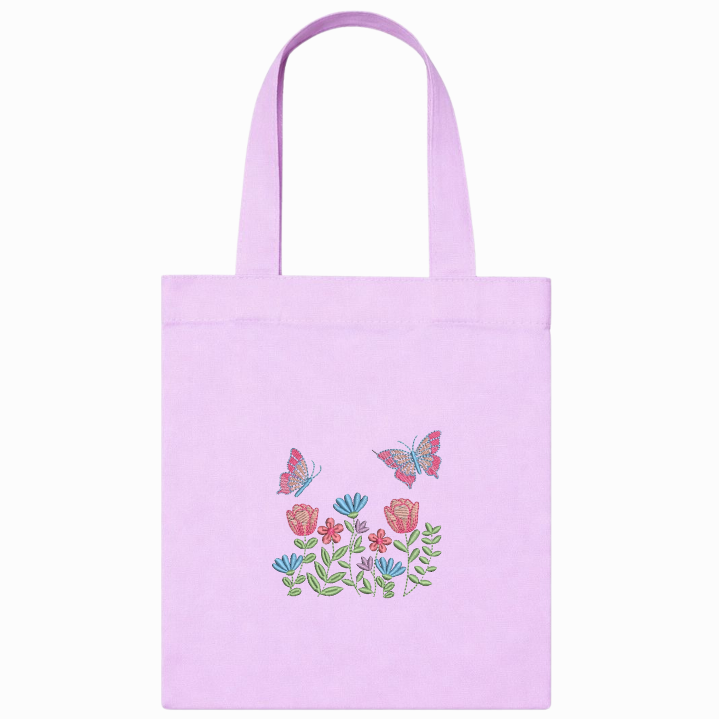 Rosa Canvas-Shopper mit floraler Stickerei und Schmetterlingen – Handgefertigte Tasche VIADALINNO