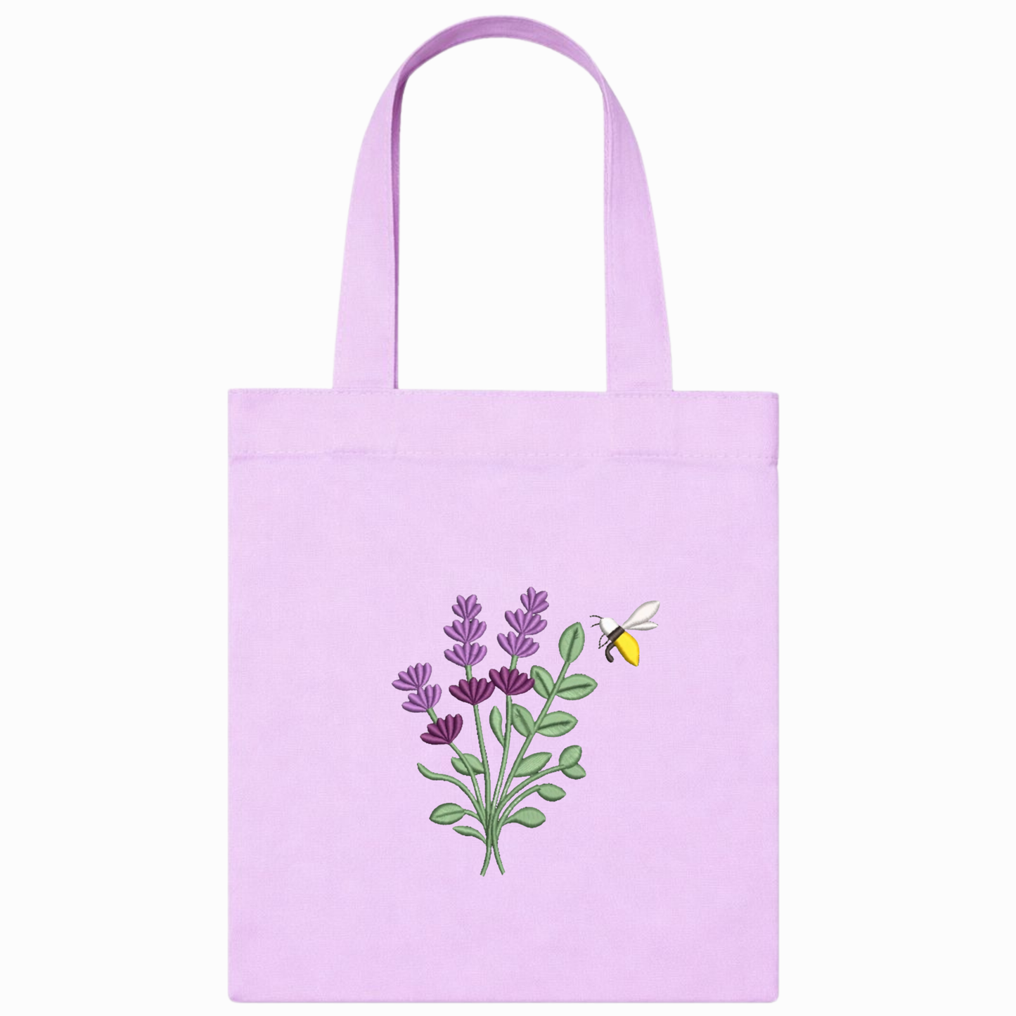 Borsa Shopper Rosa in Canvas con Ricamo Lavanda Fatto a Mano in Italia