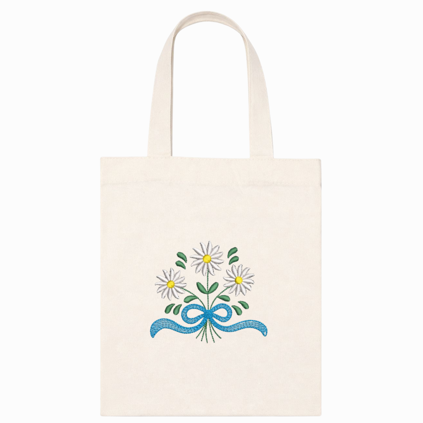 Borsa shopper in canvas con ricamo floreale Tote bag con margherite, fatta a mano in Italia