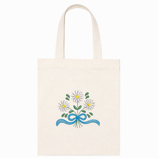Canvas Shopper-Tasche mit Blumenstickerei Gänseblümchen-Einkaufstasche, handgefertigt in Italien