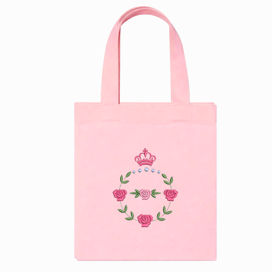 Shopper aus rosa Canvas mit Rosen- und Kronenstickerei – handgefertigte Tasche VIADALINNO