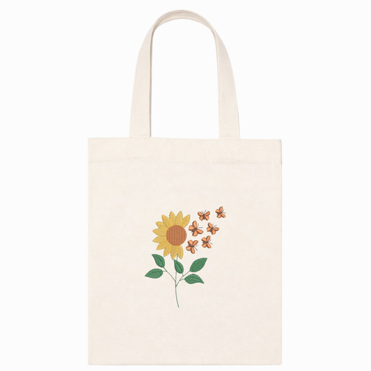 Beige Canvas Shopper mit Sonnenblumenstickerei – handgemachte Tasche VIADALINNO