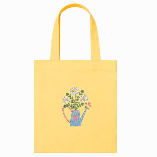 Gelber Canvas Shopper mit Blumenstickerei – handgemachte VIADALINNO Tasche