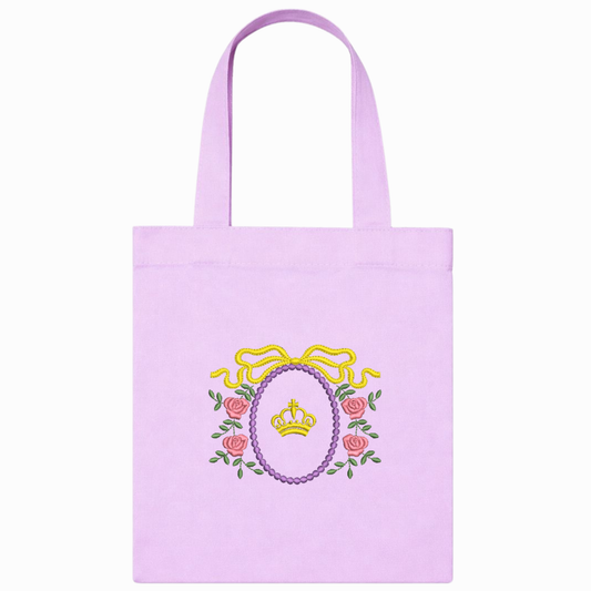 Lila Canvas-Shopper mit Blumenstickerei und Krone