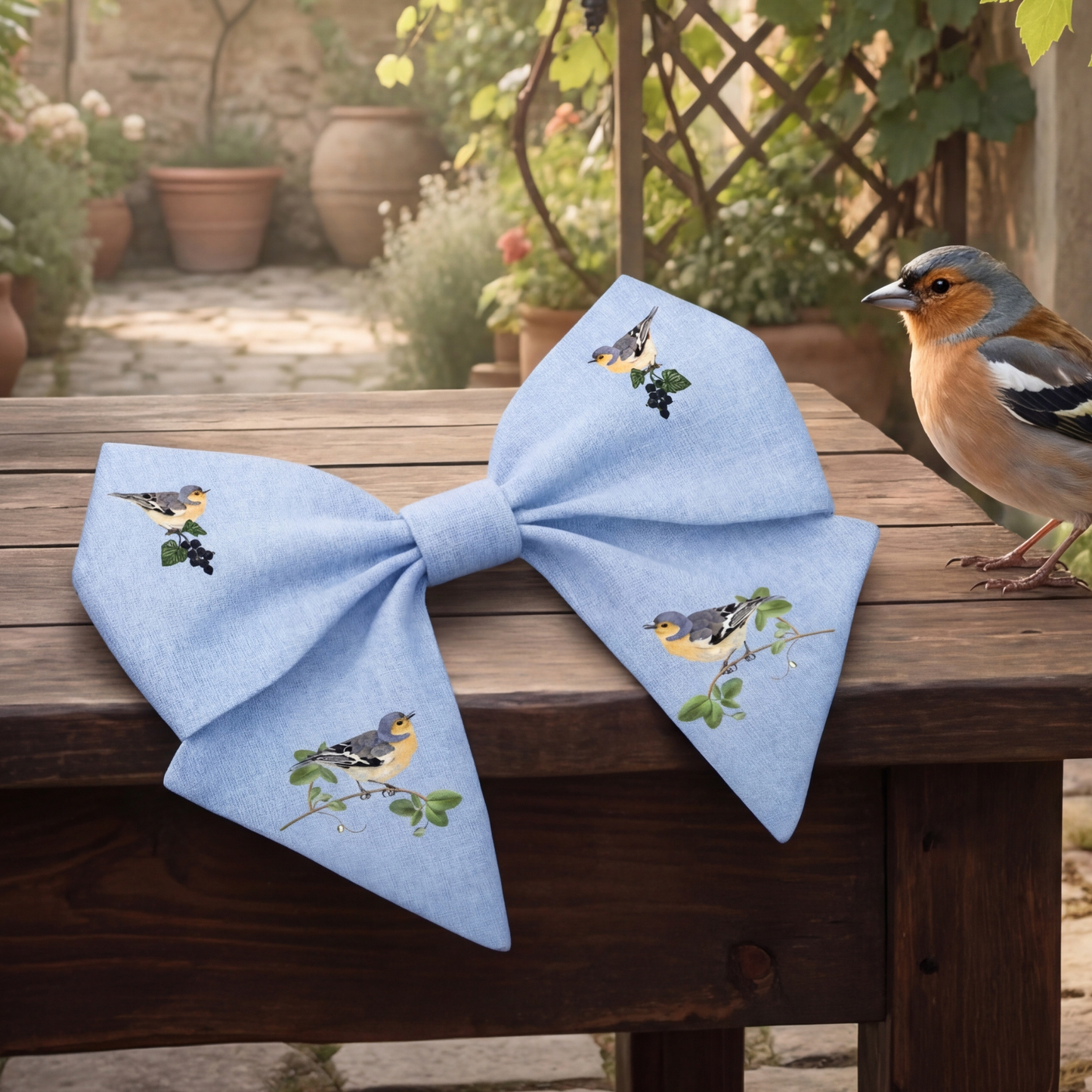 Fiocco in lino con stampa uccellini