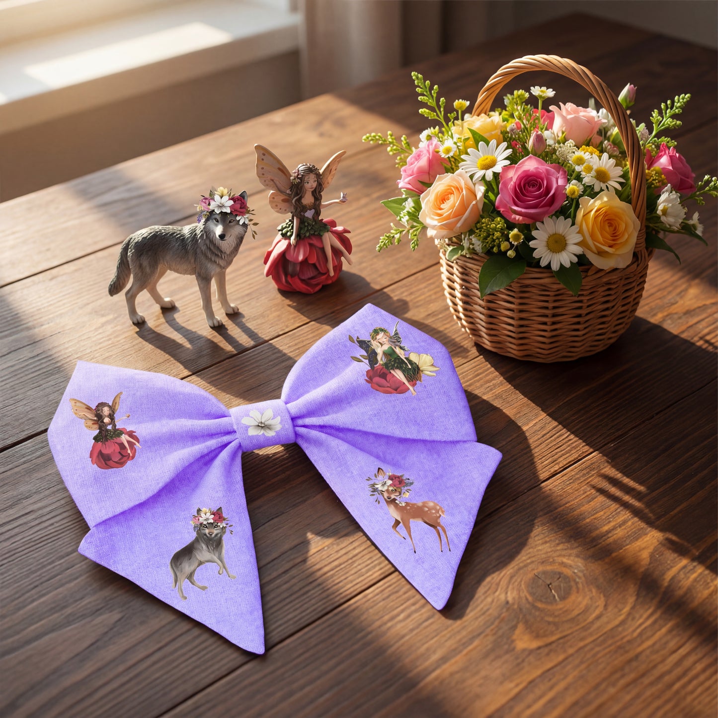 Fiocco per capelli. Bosco Incantato. Tessuti d’Autore