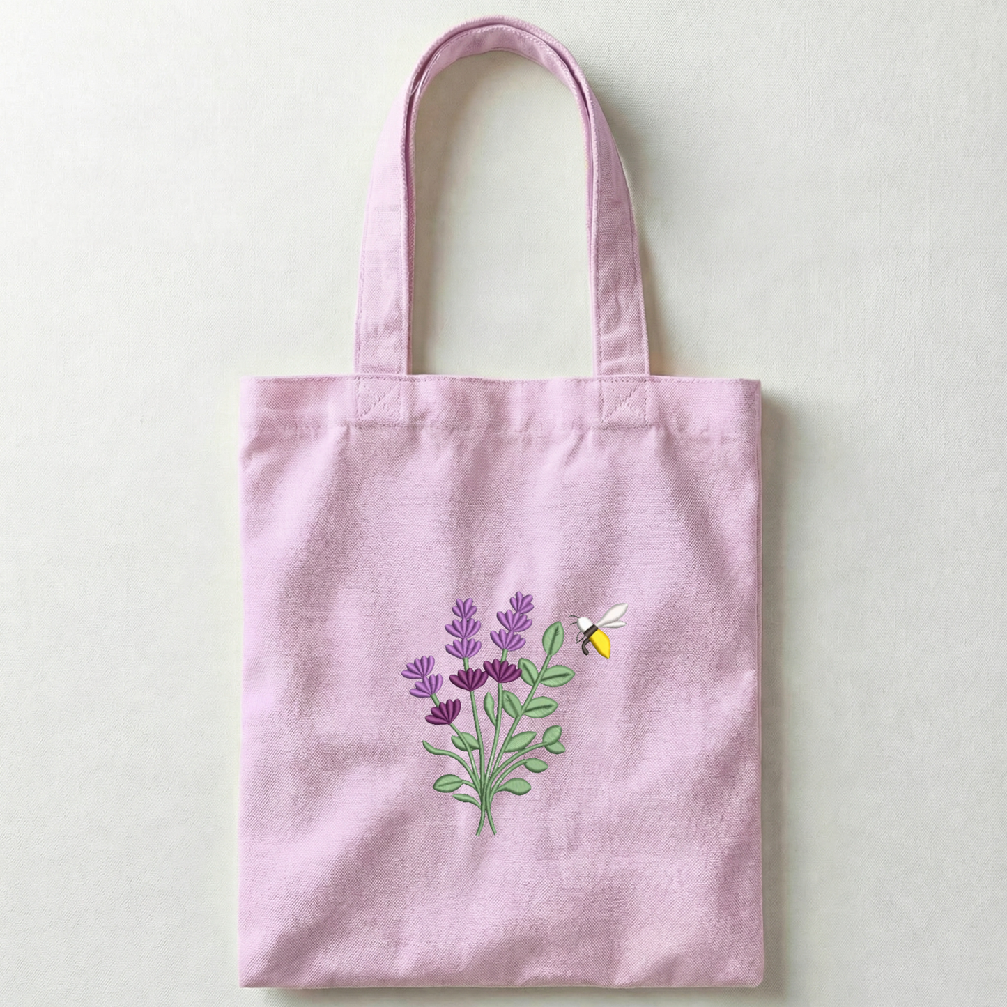Borsa Shopper Rosa in Canvas con Ricamo Lavanda – Fatto a Mano in Italia