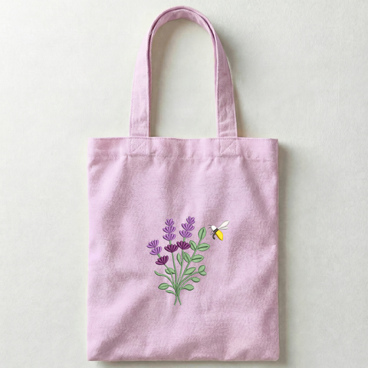 Borsa Shopper Rosa in Canvas con Ricamo Lavanda – Fatto a Mano in Italia